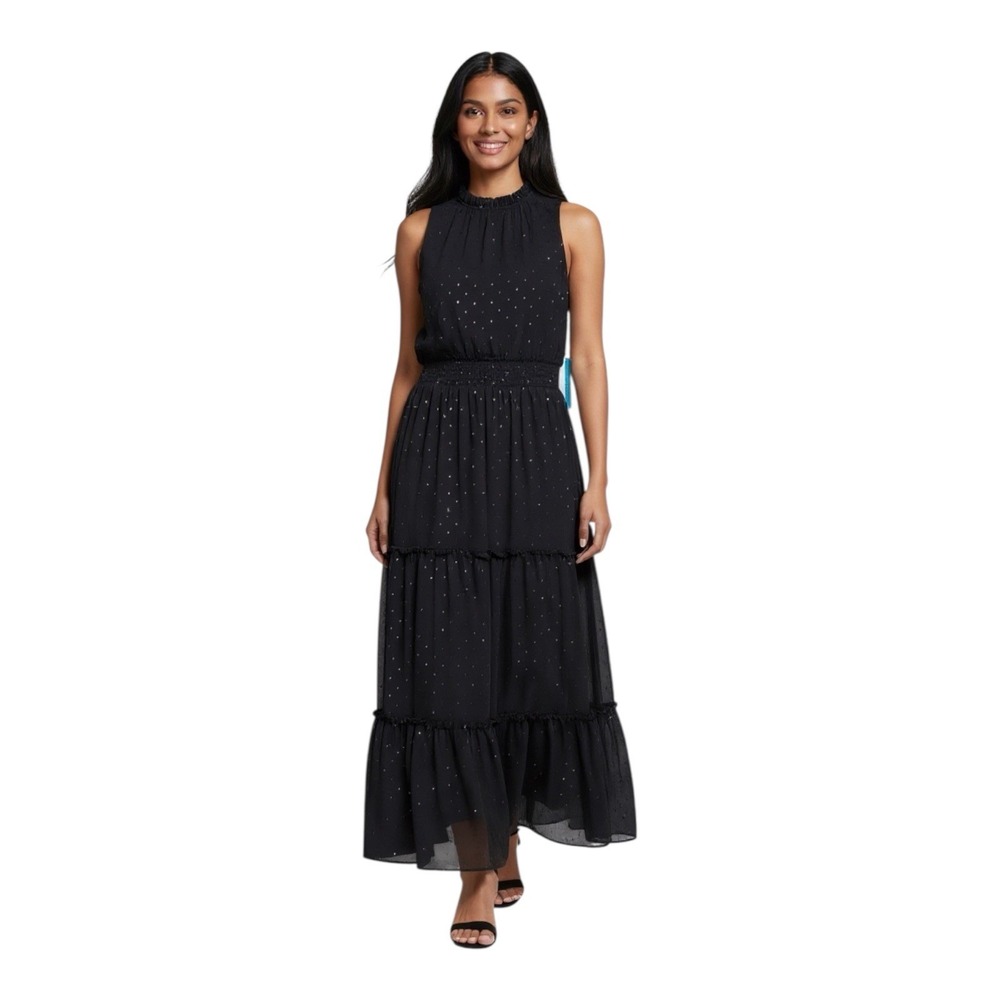 Draper‎ James Long black sleeveless tiered smocked lined Flowy dress Size Medium